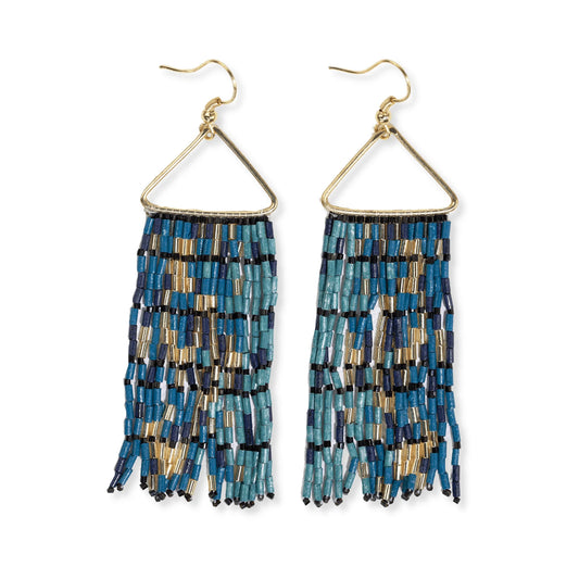 Patricia Mixed Luxe Bead Gradient Fringe Earrings Navy
