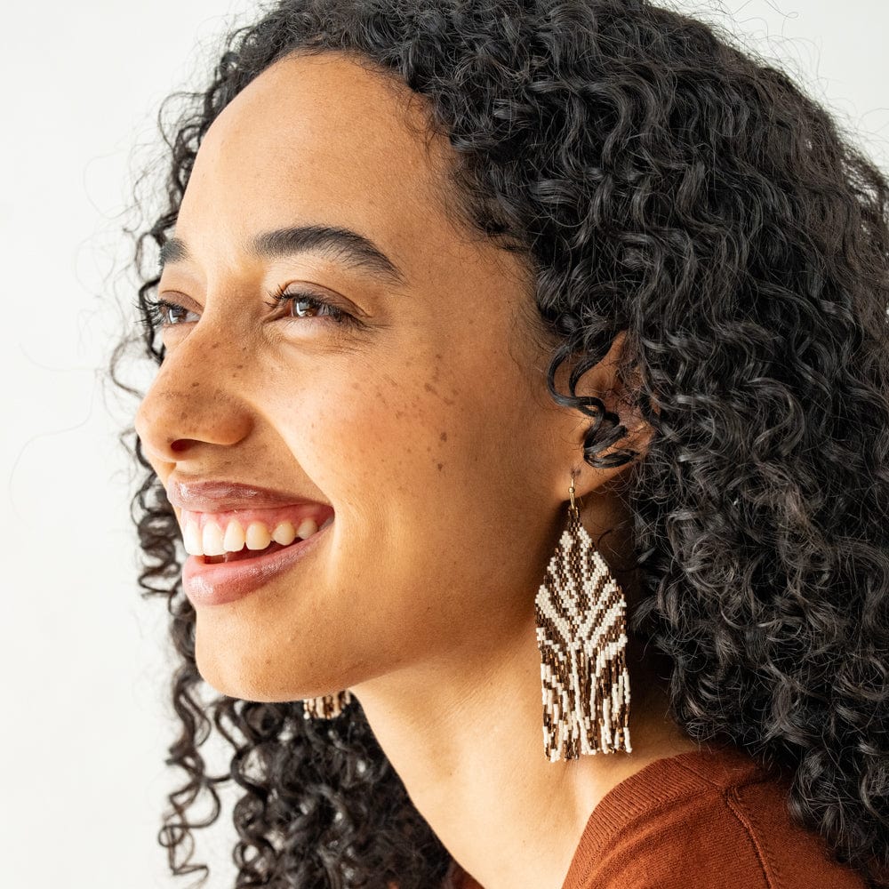 Delilah Zebra Print Beaded Fringe Earrings