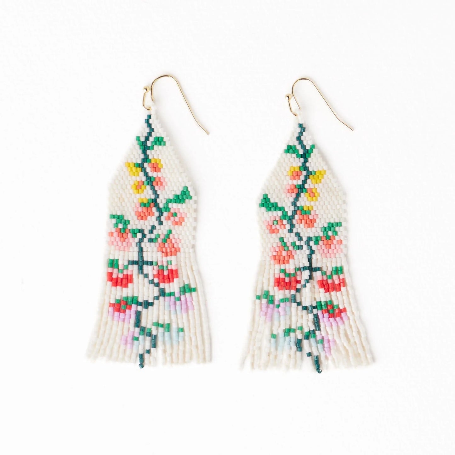 Delilah Multi Floral Beaded Fringe Earrings in Rainbow