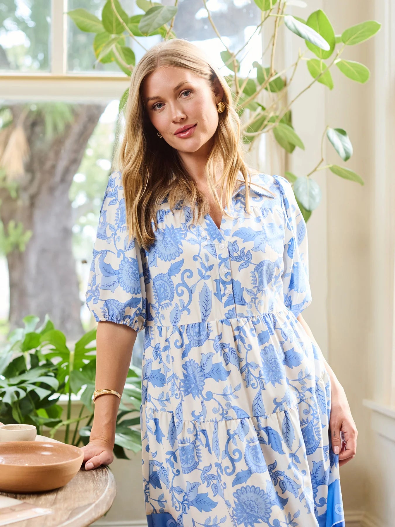 Eloise Dress in Porcelain Vines Blue
