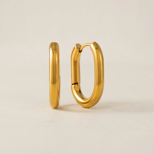 Midi Paperclip Puff Hoop Earrings in Gold (Waterproof)