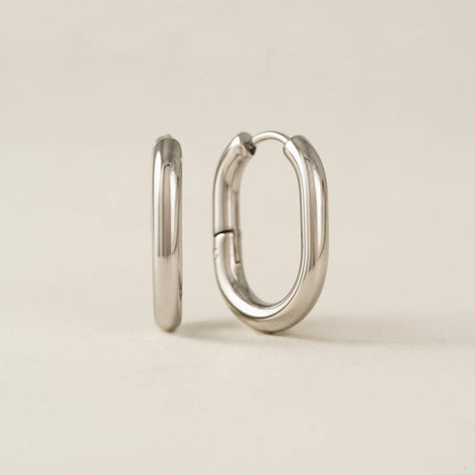 Midi Paperclip Puff Hoop Earrings in Silver (Waterproof)