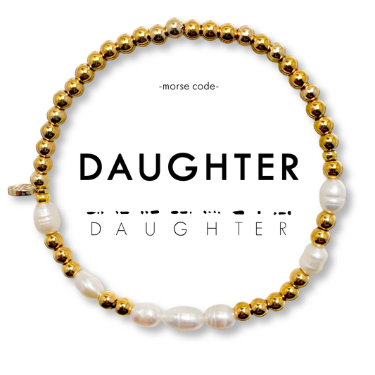 Morse Code Pearl & Gold Bracelet | DAUGHTER