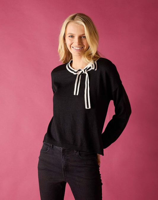 Cardiff Bow Tie Sweater in Black