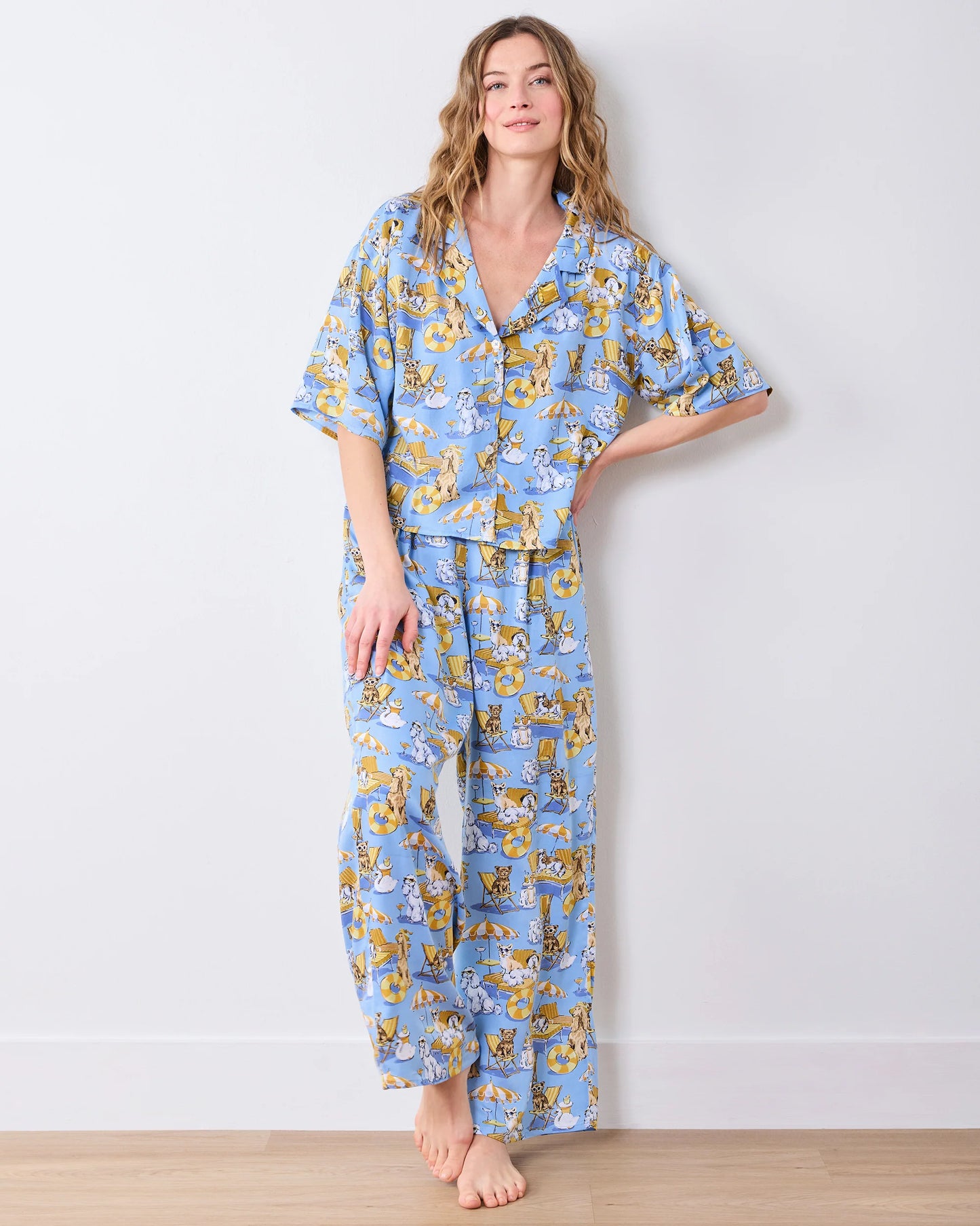 Wildest Dreams Eco Satin Pajamas in Palm Royale Pooches