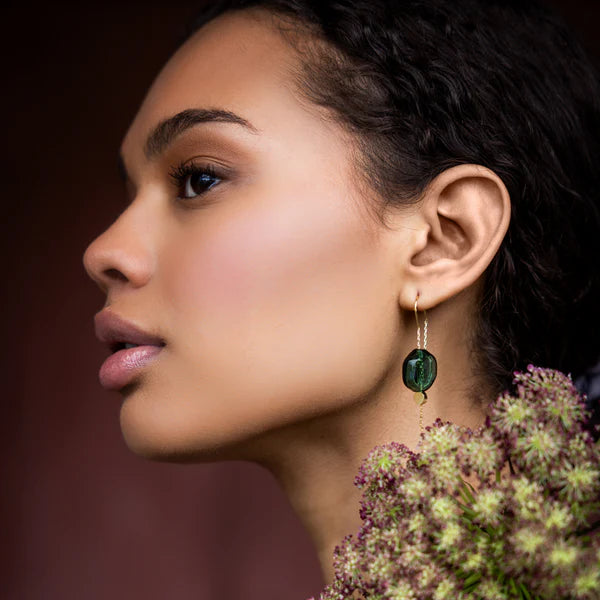 Refined Glass Organic Threader Earrings in Teal/Gold