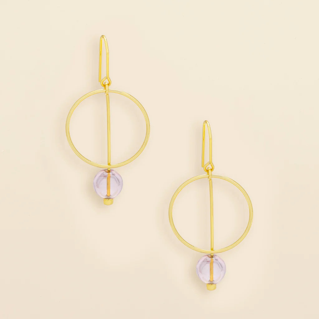 Refined Glass Drop Earrings in Pink/Gold