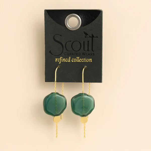 Refined Glass Organic Threader Earrings in Teal/Gold