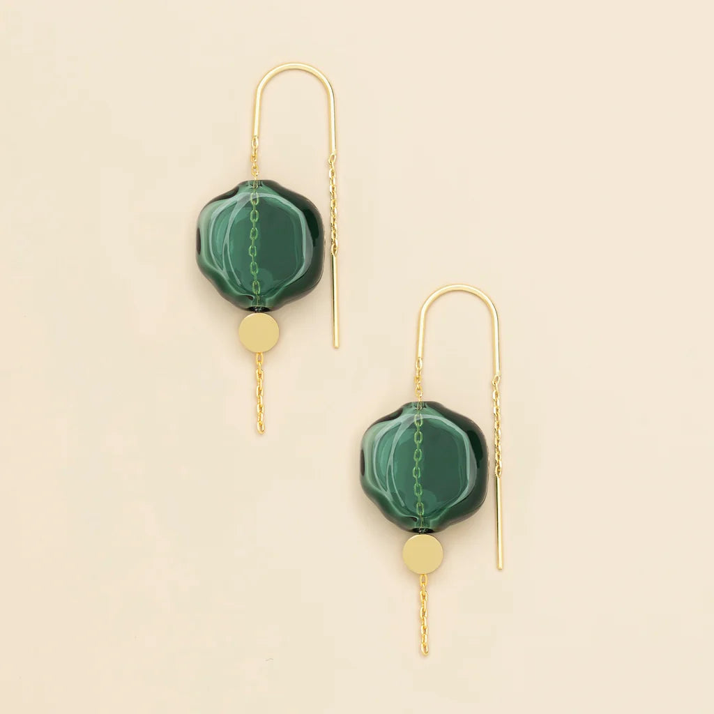 Refined Glass Organic Threader Earrings in Teal/Gold