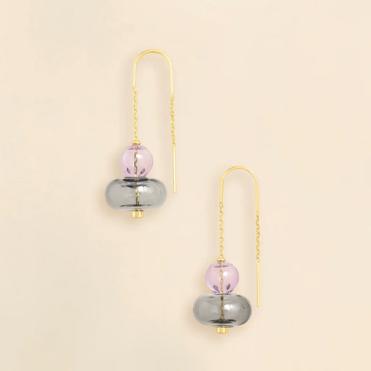Refined Glass Stacked Threader Earrings in Lavender/Smoke/Gold