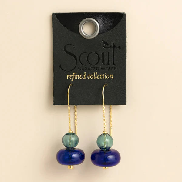 Refined Glass Stacked Threader Earrings in Teal/Blue/Gold