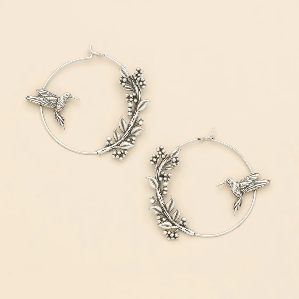 Refined Icon Hummingbird Hoop Earrings in Silver