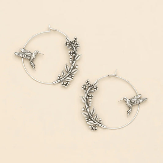 Refined Icon Hummingbird Hoop Earrings in Silver