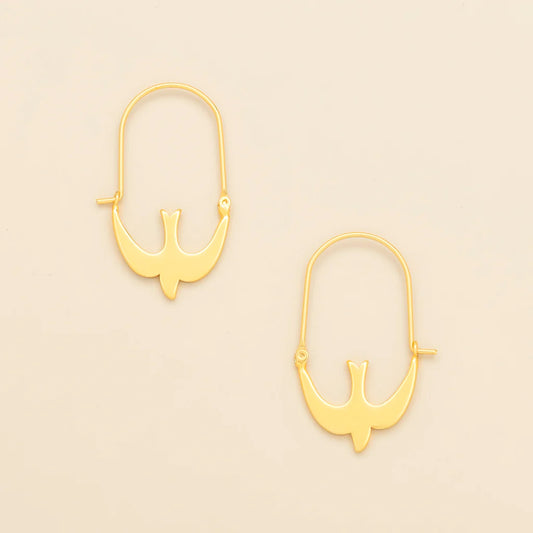 Refined Icon Swallow Hoop Earrings in Gold
