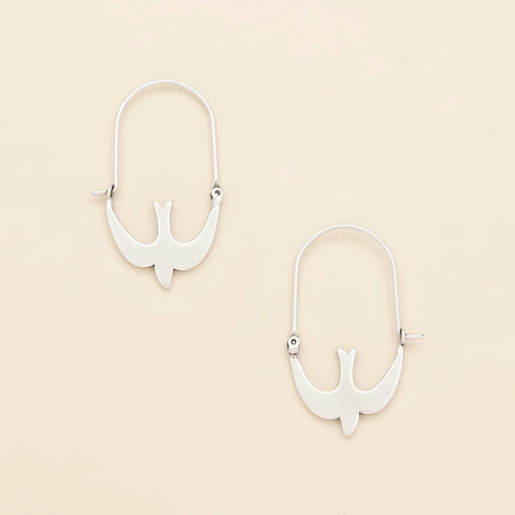 Refined Icon Swallow Hoop Earrings in Silver