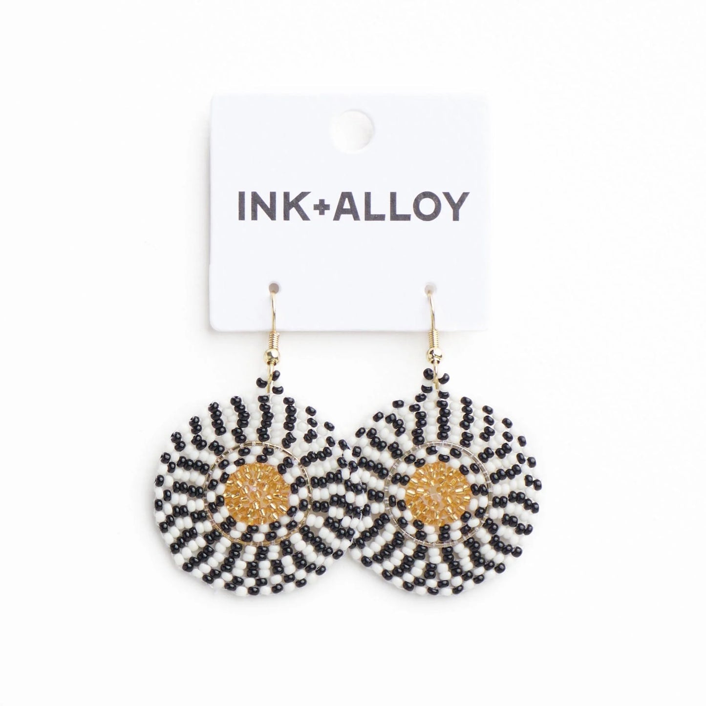 Ilene Round Beaded Dangle Earrings in Black And White