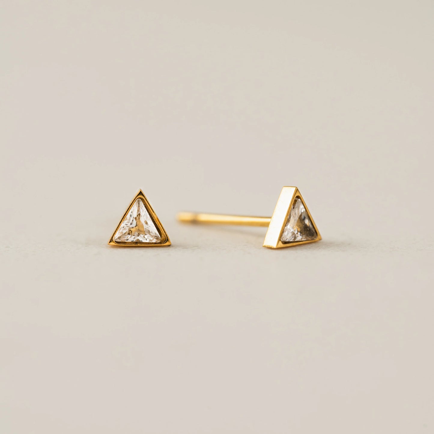 Sail Triangle CZ Stud Earrings in Gold