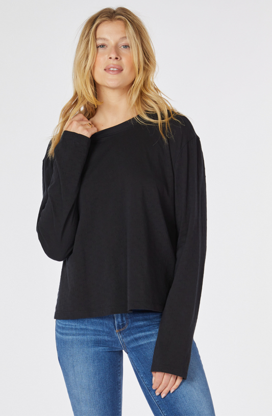 Long Sleeve Crop Boxy Crew Tee in Black