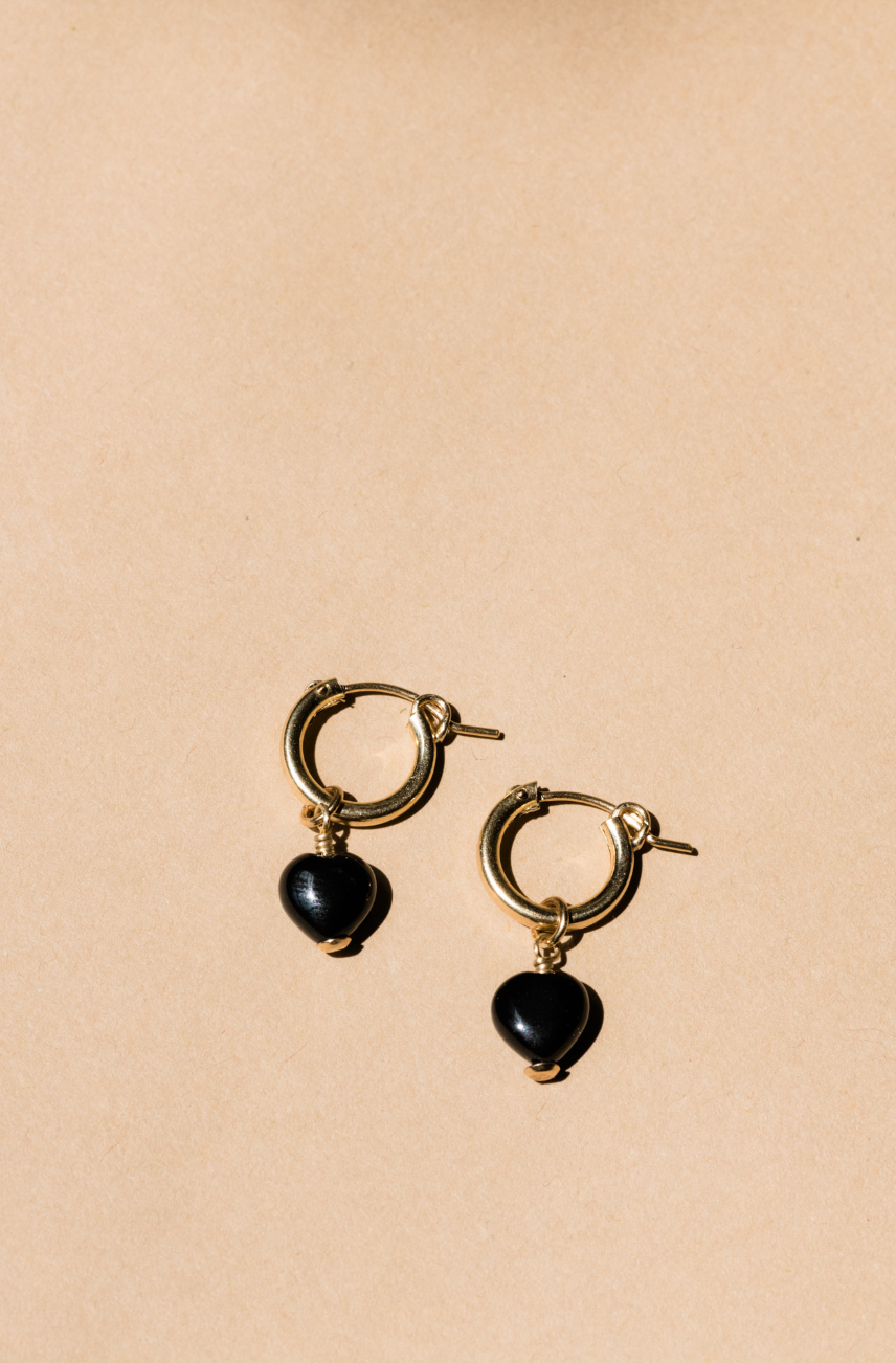 Onyx Heart Huggie Hoops