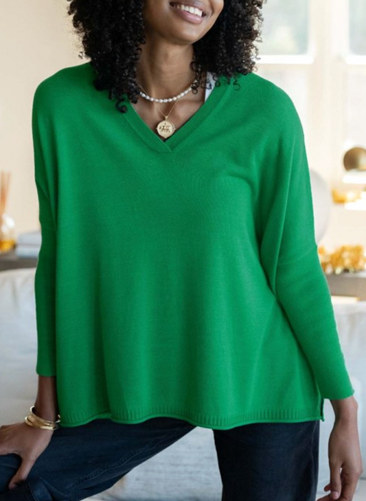 Catalina V-Neck Sweater in Clover