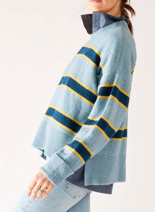 Keeper Crewneck Sweater in Striped Teal