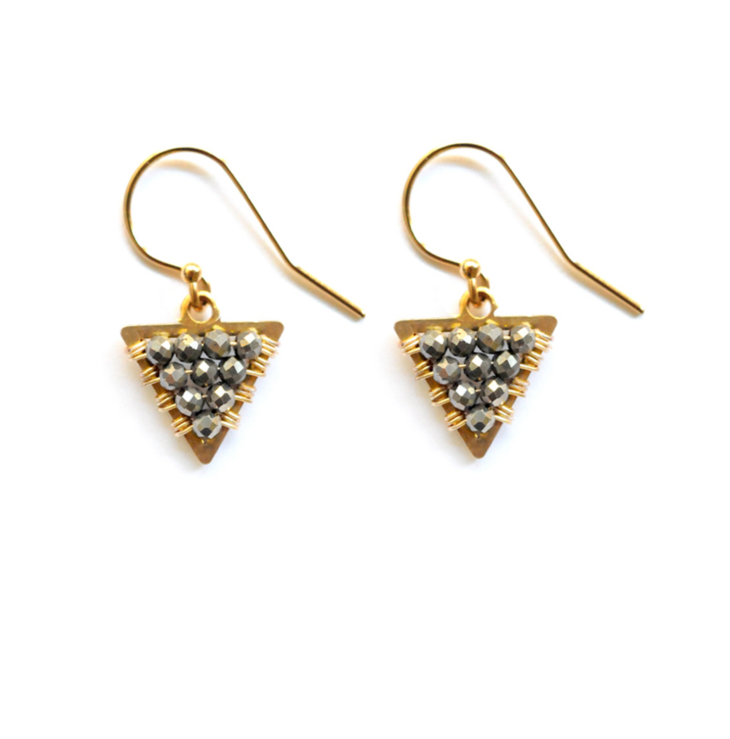 Gold Striking Triangle Earrings in Pyrite