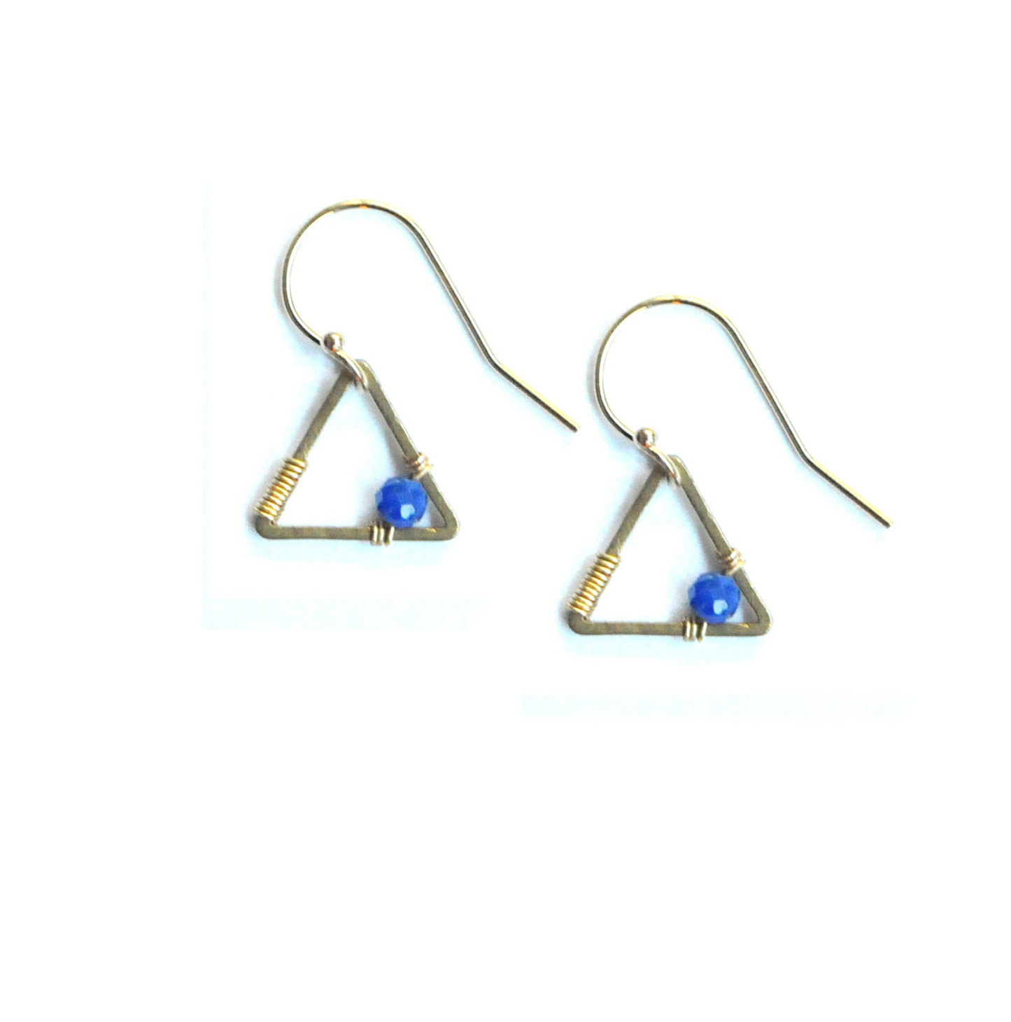 Gold Tiny Triangle Earrings in Lapis