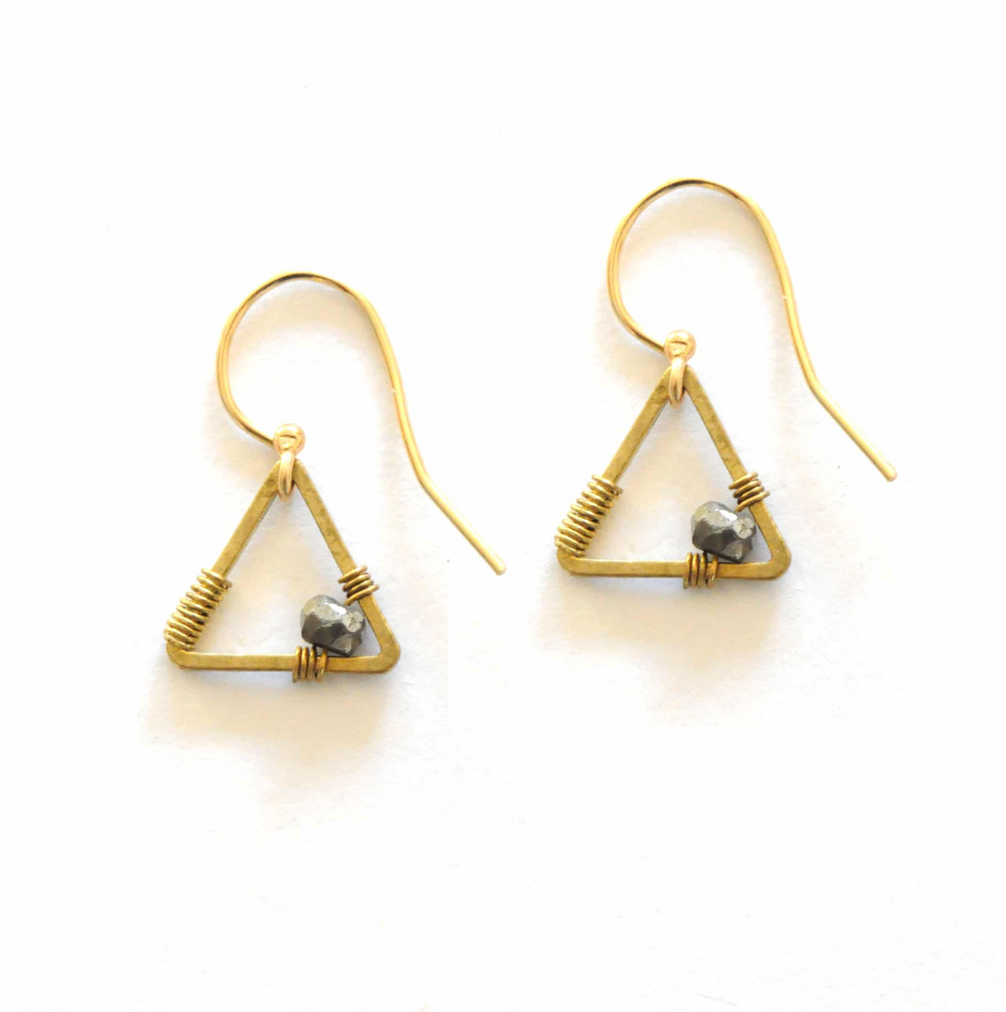 Gold Tiny Triangle Earrings in Pyrite