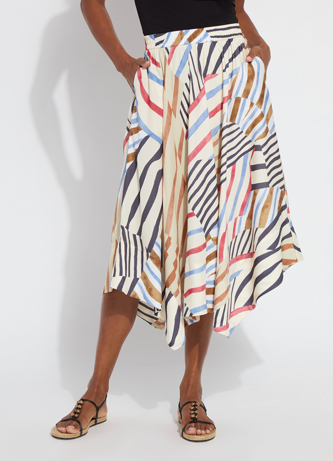 Lorenza Midi Handkerchief Skirt in Stripe Art