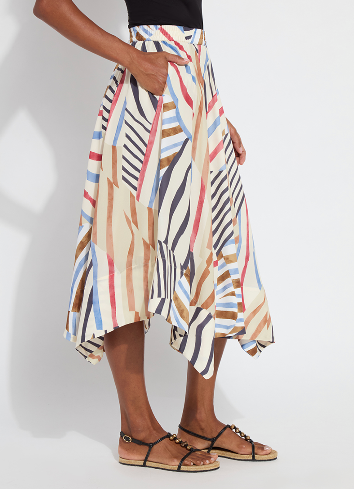 Lorenza Midi Handkerchief Skirt in Stripe Art