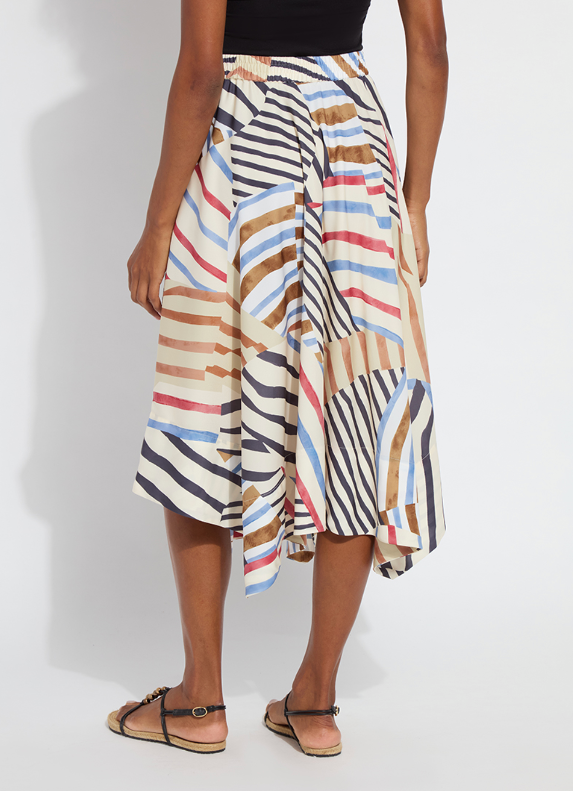 Lorenza Midi Handkerchief Skirt in Stripe Art