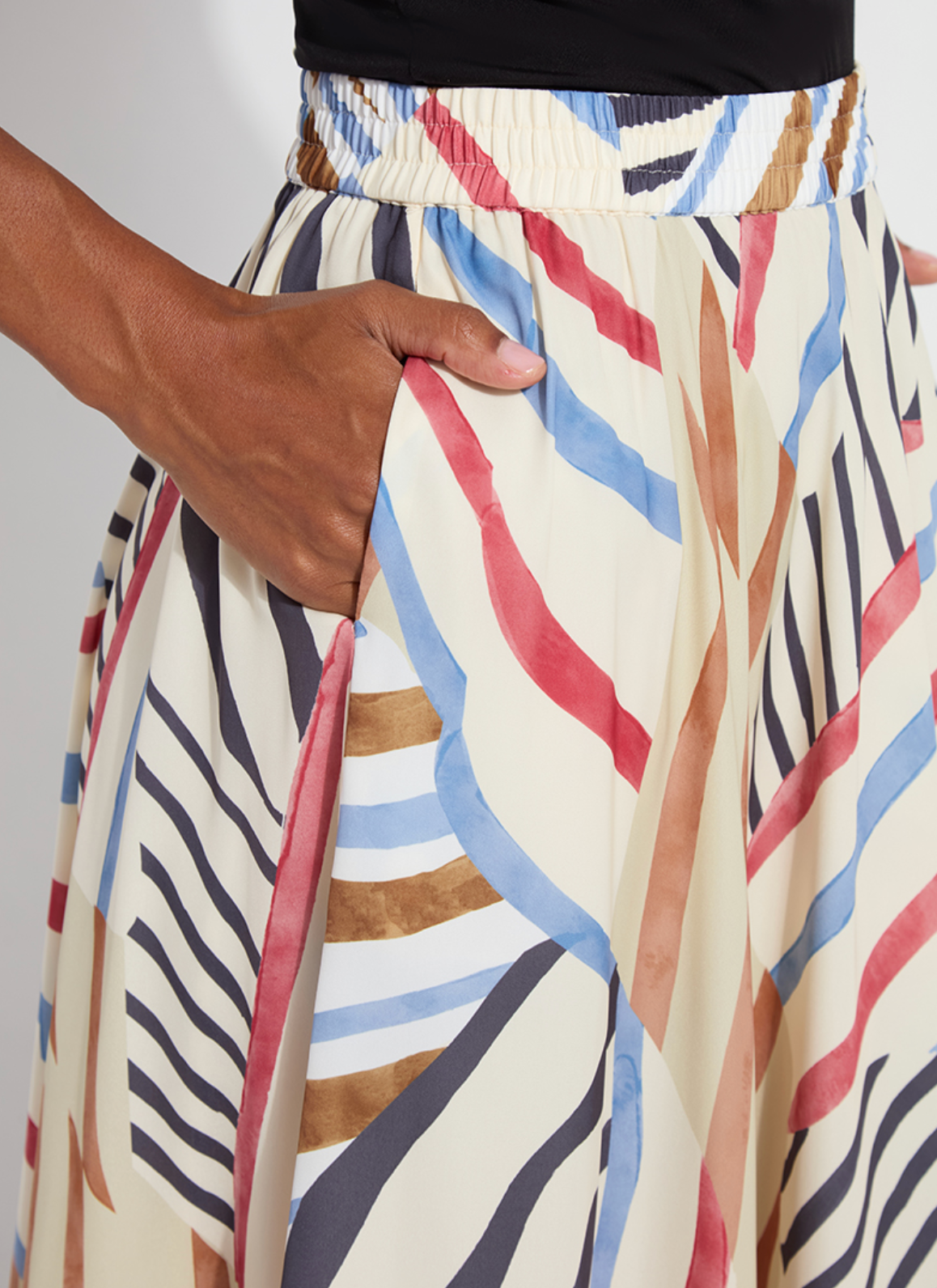 Lorenza Midi Handkerchief Skirt in Stripe Art