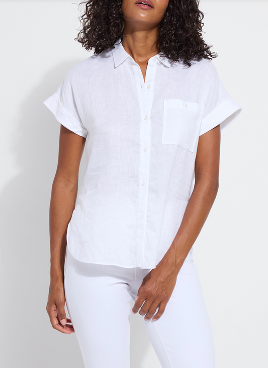 Lyla Linen Short Sleeve Shirt in White
