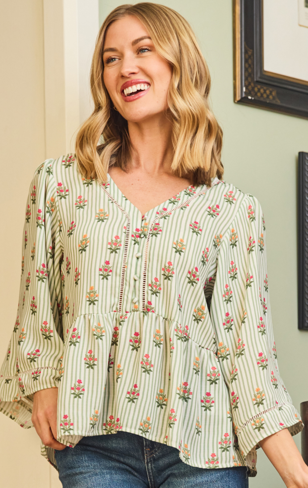 Monroe Top in Cottage Stripes