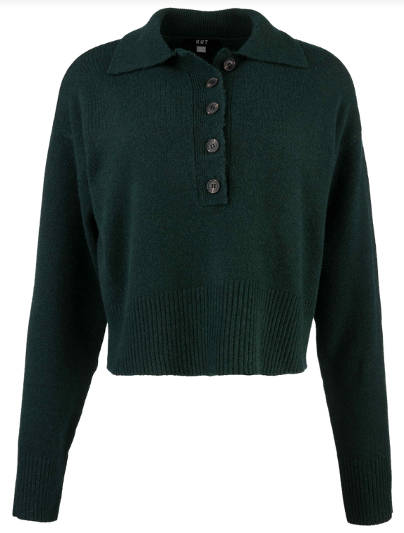 Lilia Button Front Sweater in Forest