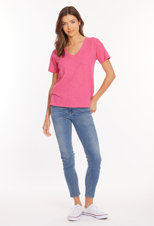 Boxy V-Neck Tee in Fruit Punch