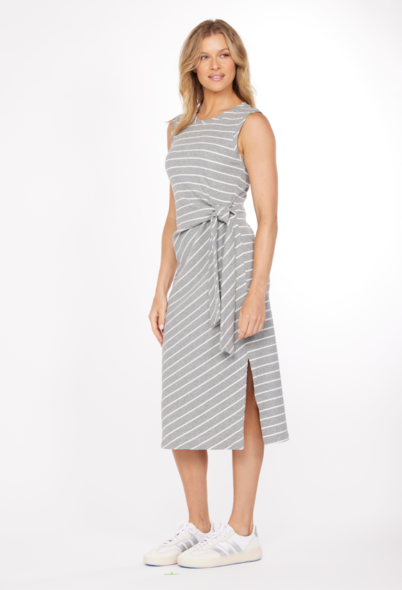 Side Tie Midi Tank Dress in Heather Grey