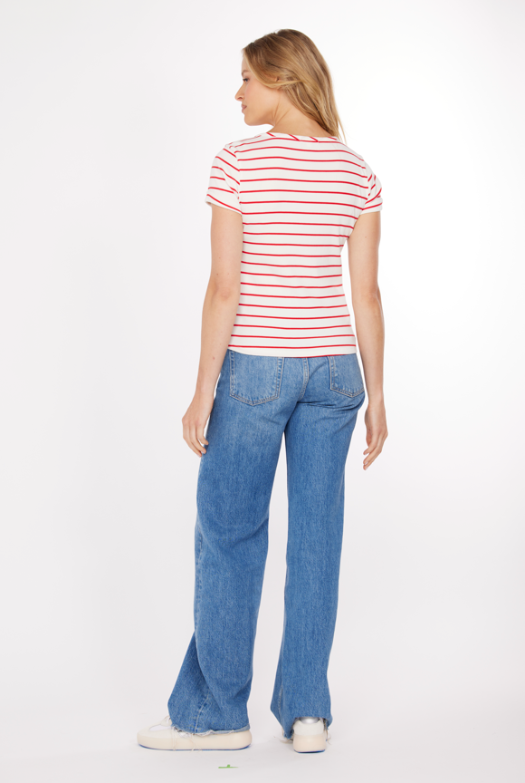 Slim Henley in Ivory & Red Stripe