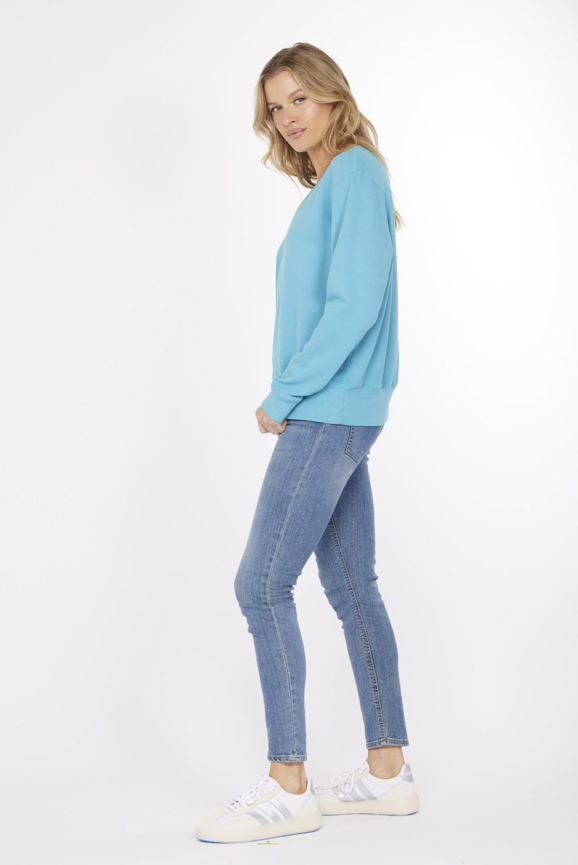 Deep V-neck Sweatshirt in Aqua Mist