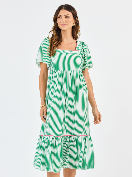 Milena Dress in Green & White