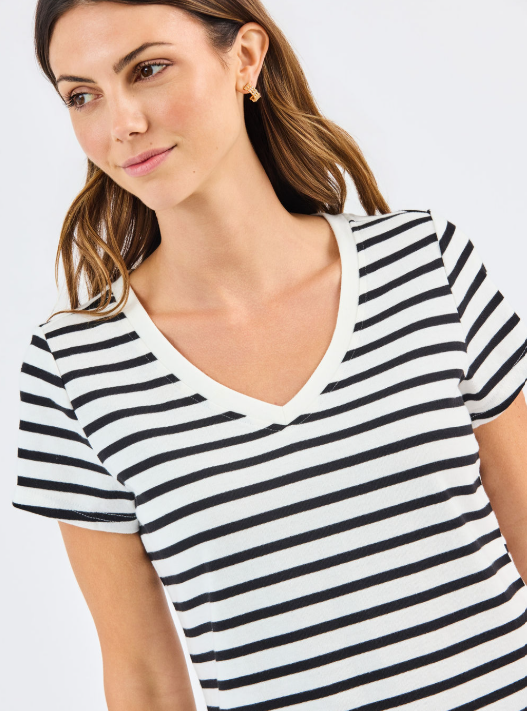 Brielle Tee in Black & White Stripe