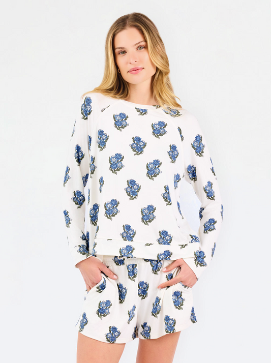 Annie Short Pajama Set in Fable Floral Blue & Ivory