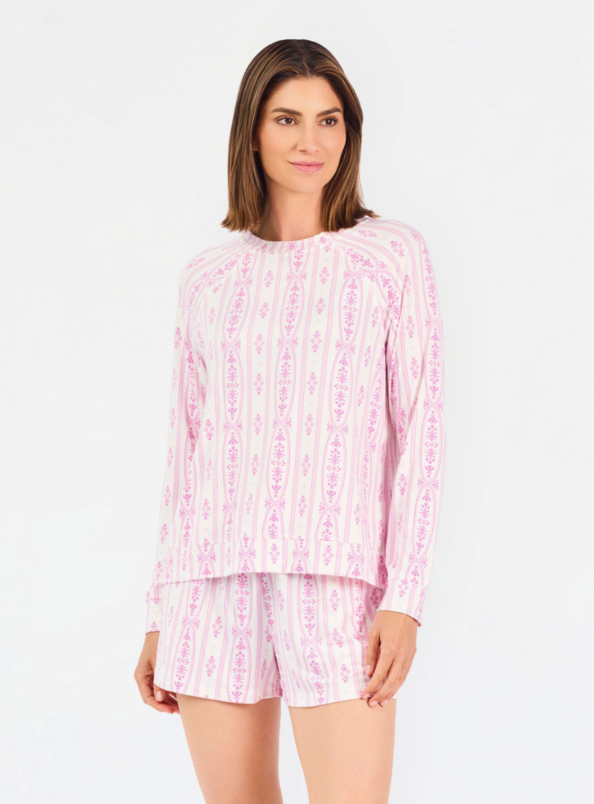 Annie Short Pajama Set in Floral Cameo Orchid