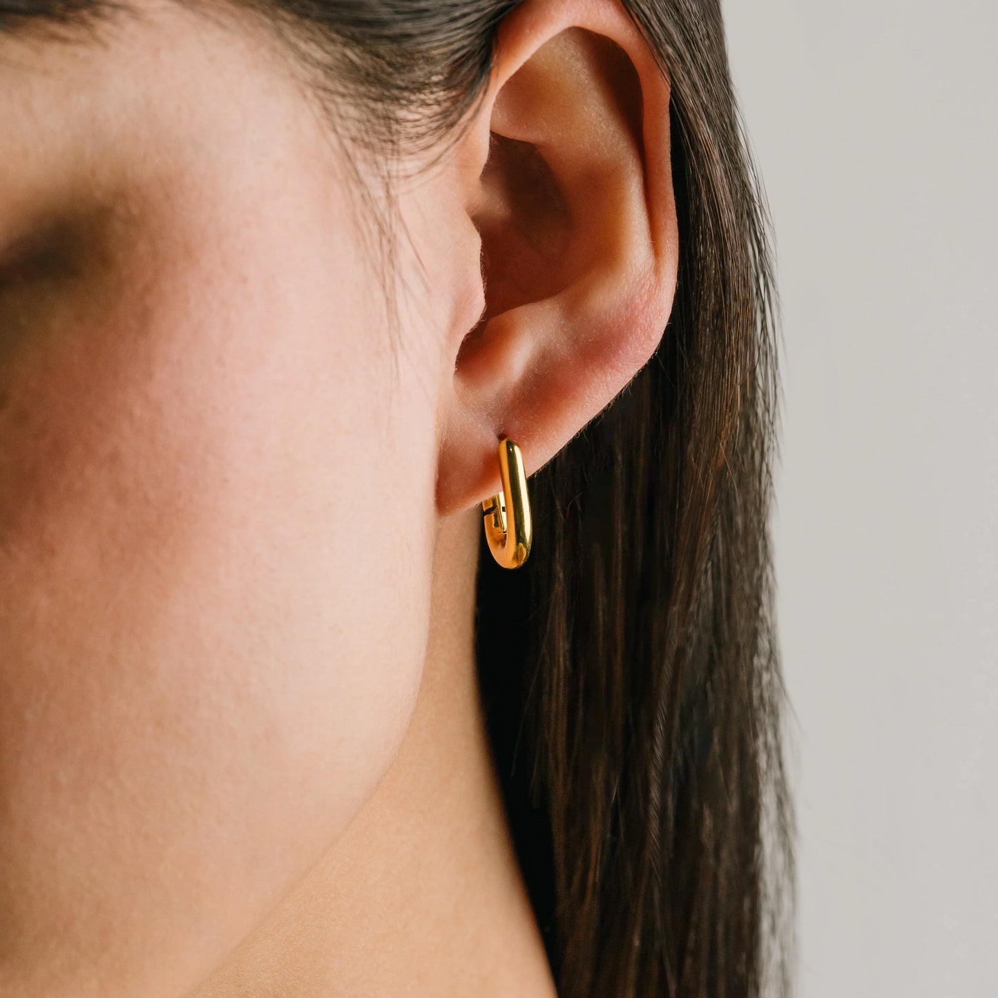 Small Paperclip Puff Hoop Earrings in Gold (Waterproof)