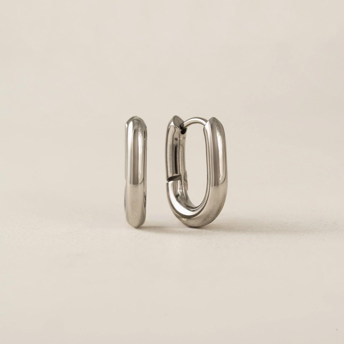 Small Paperclip Puff Hoop Earrings in Silver (Waterproof)