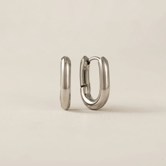 Small Paperclip Puff Hoop Earrings in Silver (Waterproof)