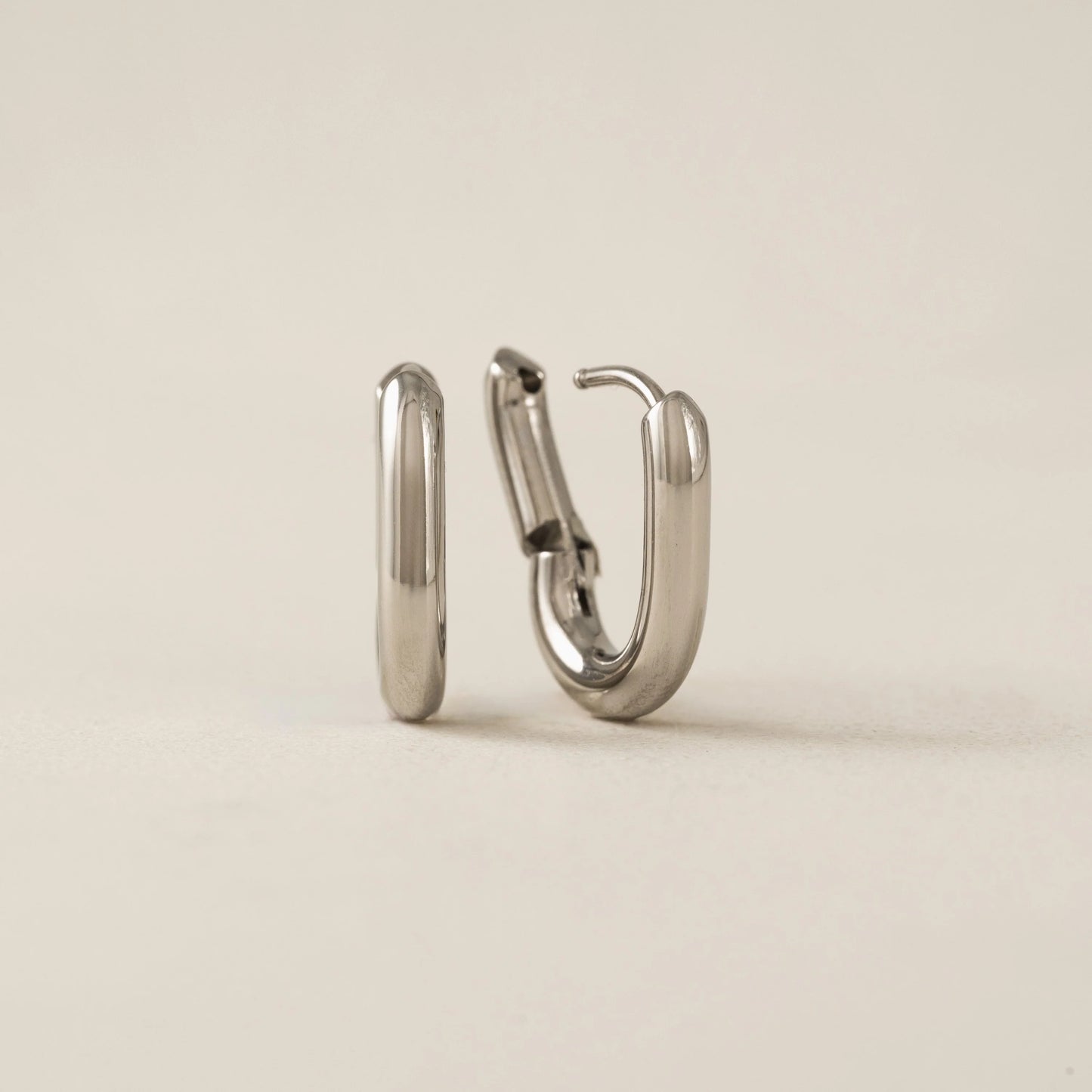 Small Paperclip Puff Hoop Earrings in Silver (Waterproof)