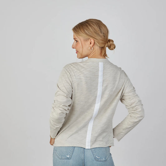Relaxed Long Sleeve Crew Tee in Oyster & White