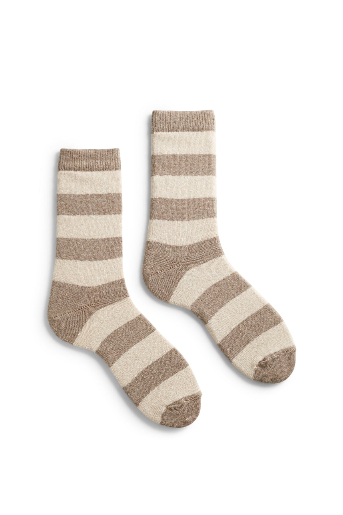 Women's Rugby Stripe Wool Cashmere Crew Socks in Mushroom