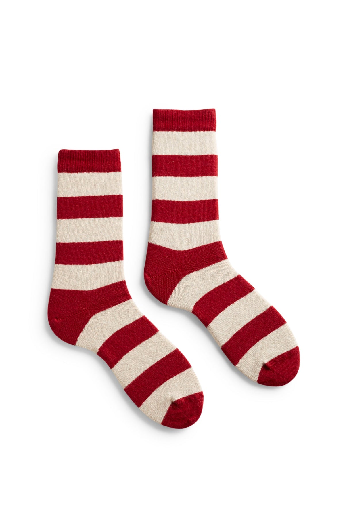 Women's Rugby Stripe Wool Cashmere Crew Socks in Red